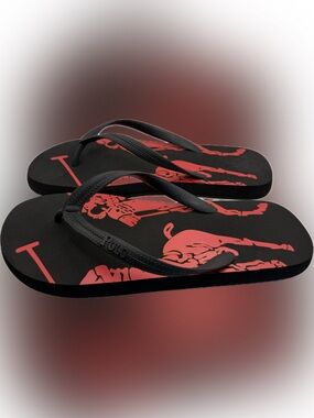 Polo Sport by Ralph Lauren Collins Black/Red Polo Player Flip Flops, Sz 11, NIB